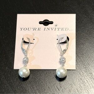 You're Invited Silver-Tone Lever back‎ Simulated Pearl Double Drop Earrings